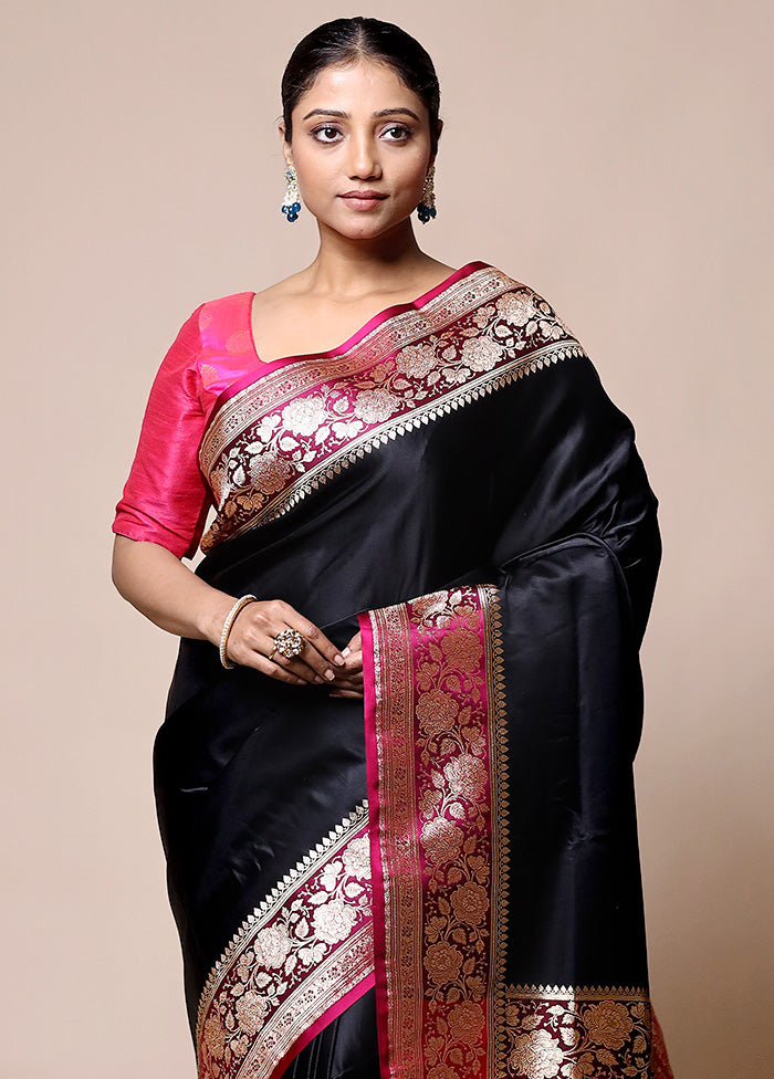 Black Banarasi Silk Saree With Blouse Piece