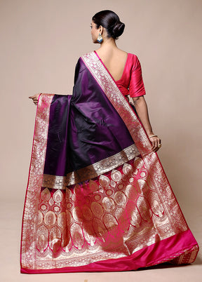 Purple Banarasi Silk Saree With Blouse Piece