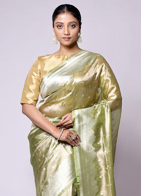 Green Tissue Silk Saree With Blouse Piece