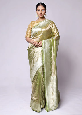 Green Tissue Silk Saree With Blouse Piece