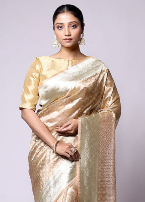 Cream Tissue Silk Saree With Blouse Piece