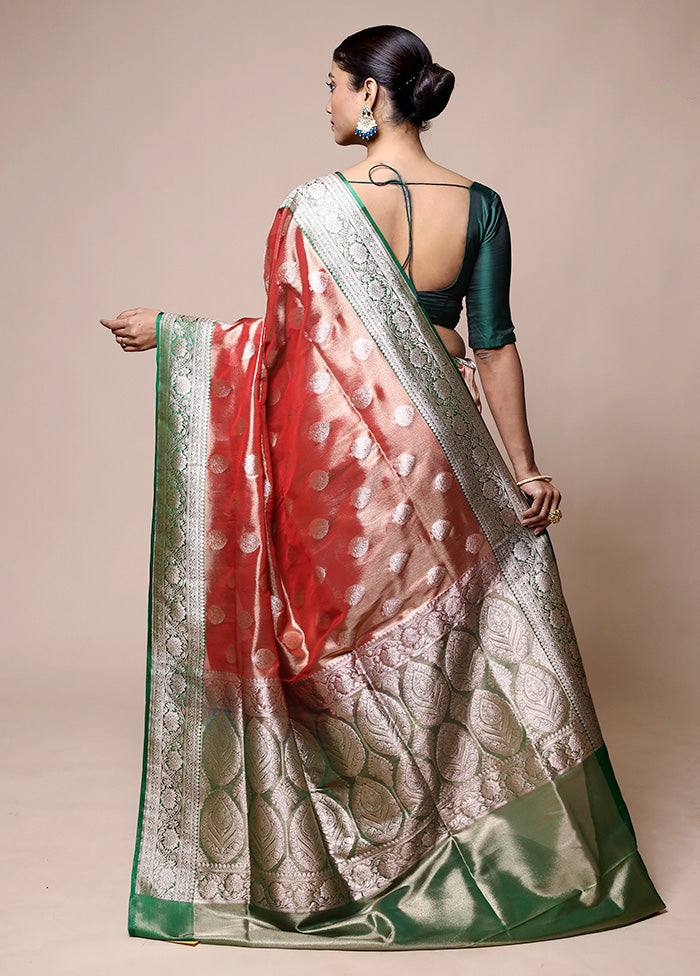 Red Tissue Silk Saree With Blouse Piece