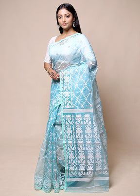 Blue Pure Tant Jamdani Saree Without Blouse Piece