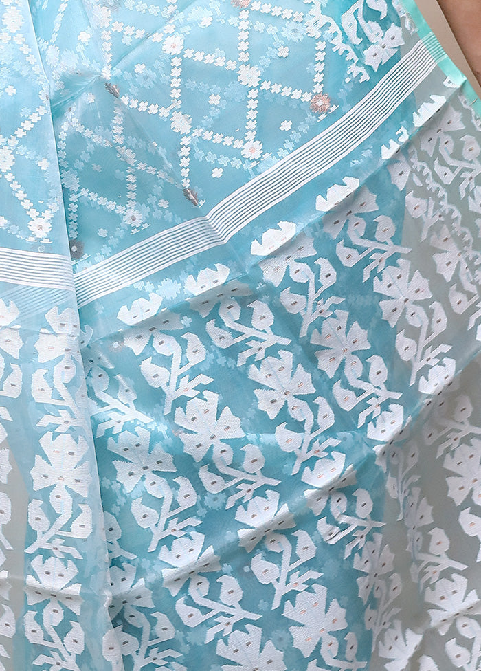 Blue Pure Tant Jamdani Saree Without Blouse Piece