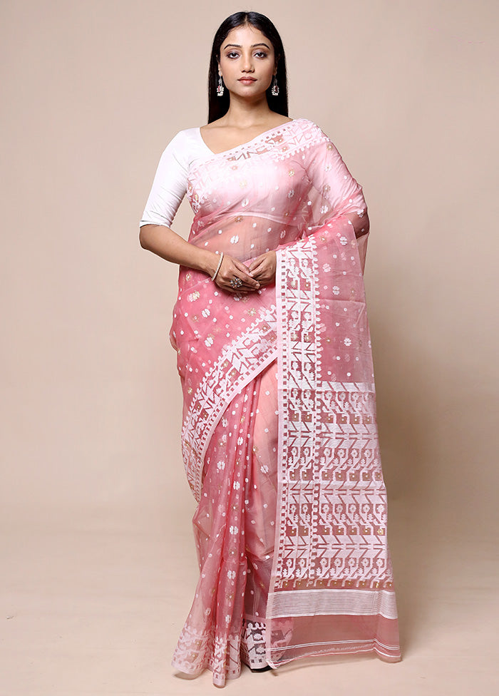 Pink Pure Tant Jamdani Saree Without Blouse Piece