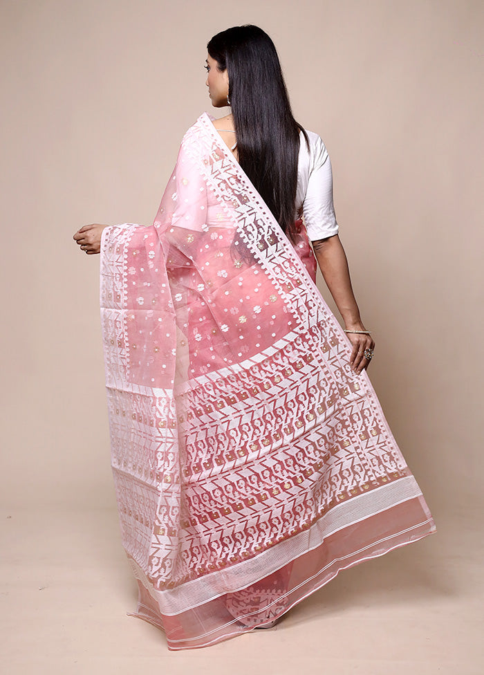 Pink Pure Tant Jamdani Saree Without Blouse Piece