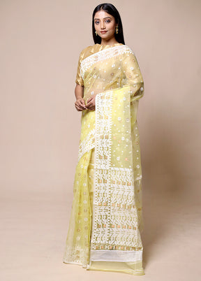 Yellow Pure Tant Jamdani Saree Without Blouse Piece