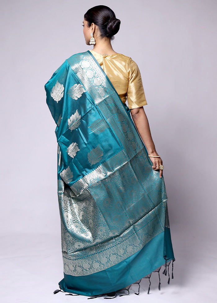 Blue Dupion Silk Saree With Blouse Piece