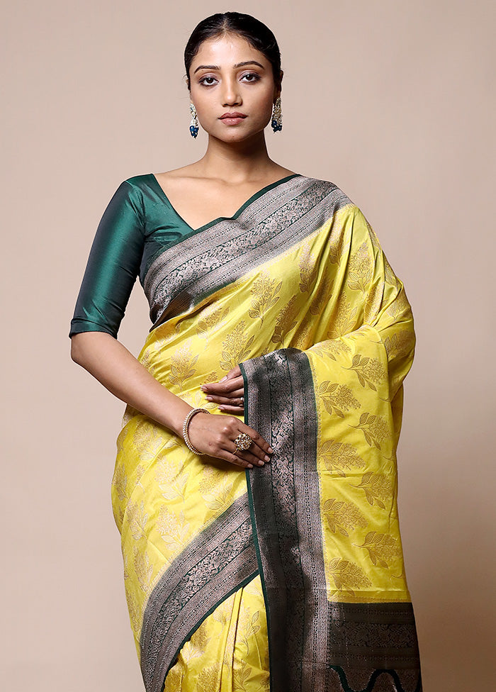 Yellow Dupion Silk Saree With Blouse Piece