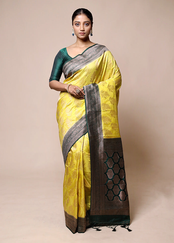 Yellow Dupion Silk Saree With Blouse Piece