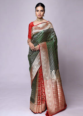 Green Banarasi Silk Saree With Blouse Piece