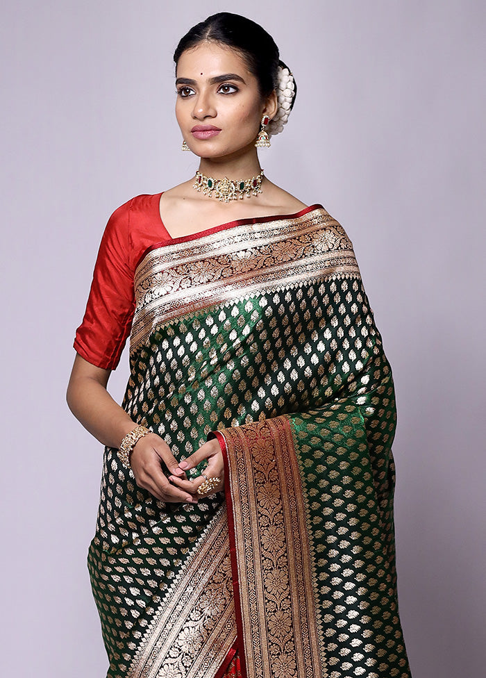 Green Banarasi Silk Saree With Blouse Piece