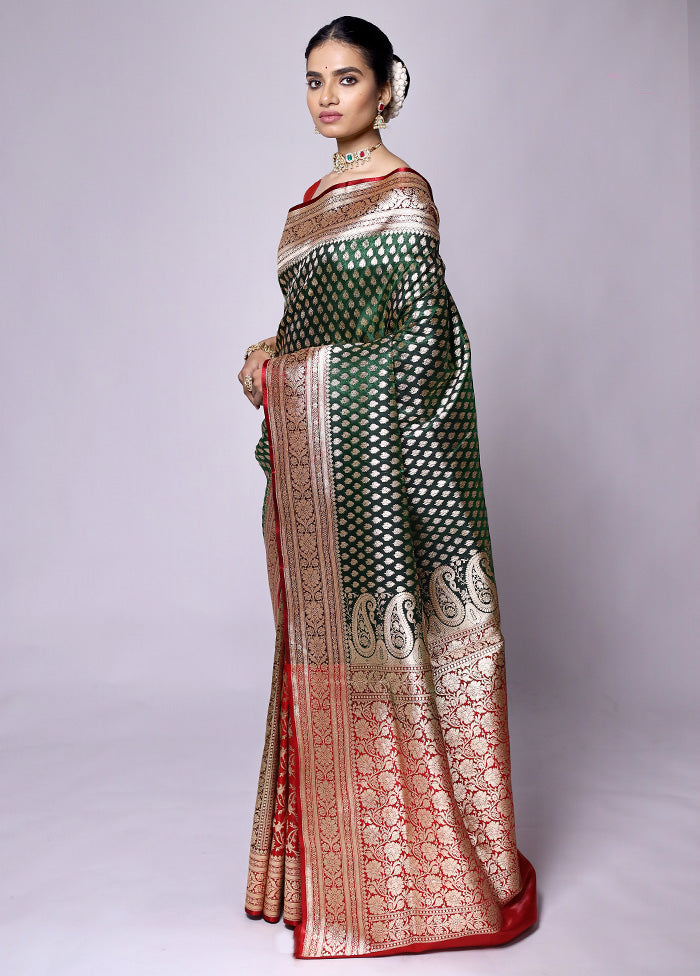 Green Banarasi Silk Saree With Blouse Piece