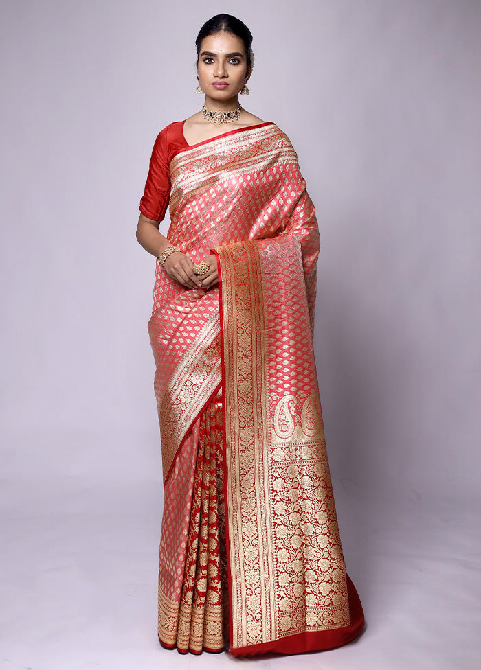 Peach Banarasi Silk Saree With Blouse Piece