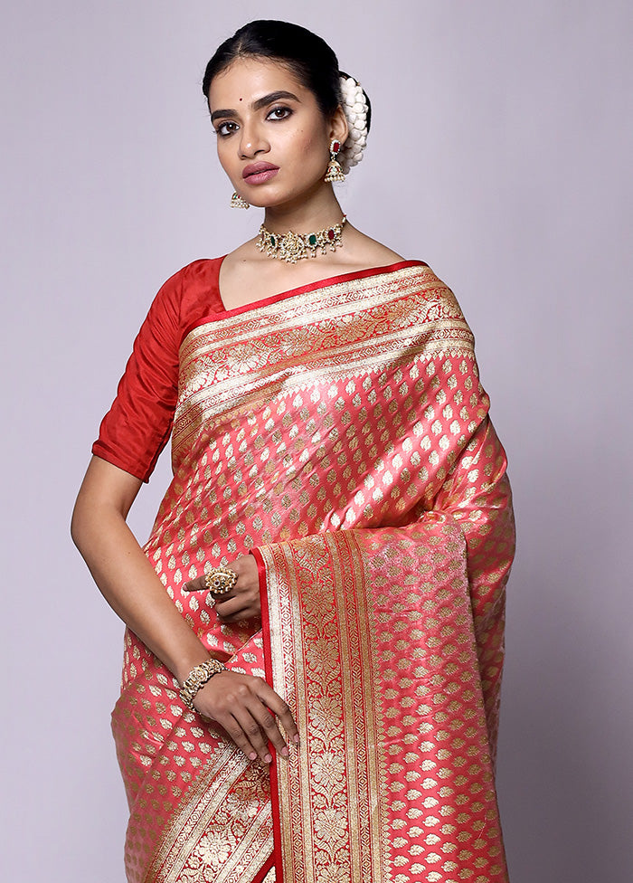 Peach Banarasi Silk Saree With Blouse Piece