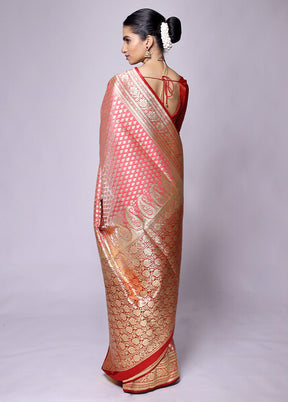 Peach Banarasi Silk Saree With Blouse Piece