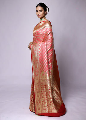 Peach Banarasi Silk Saree With Blouse Piece