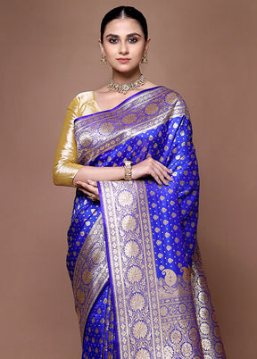 Blue Banarasi Silk Saree With Blouse Piece