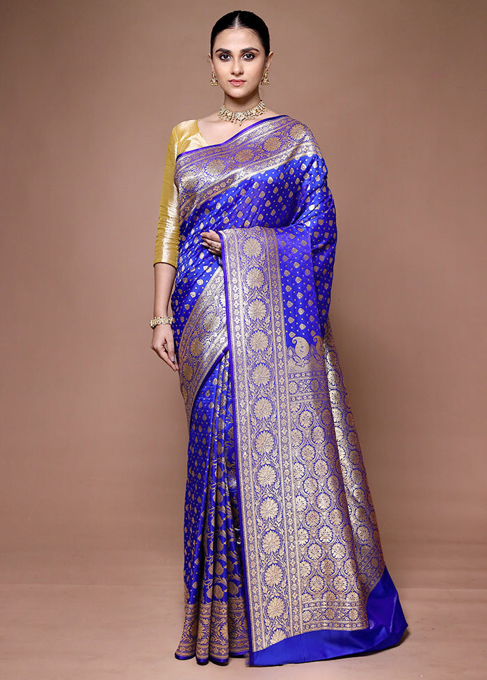 Blue Banarasi Silk Saree With Blouse Piece