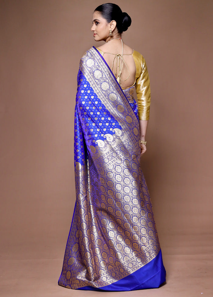 Blue Banarasi Silk Saree With Blouse Piece