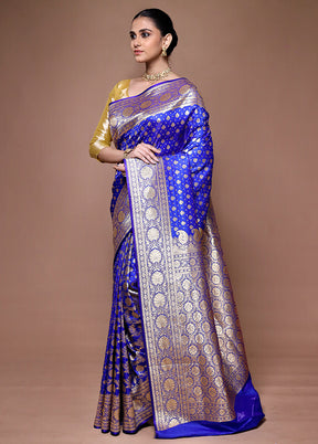 Blue Banarasi Silk Saree With Blouse Piece