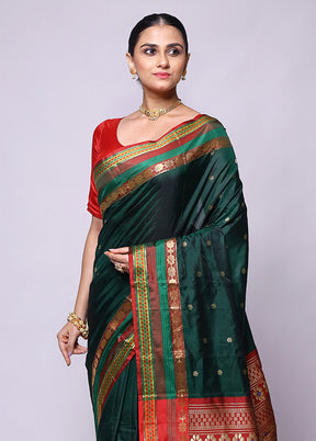 Green Kanjivaram Silk Saree With Blouse Piece