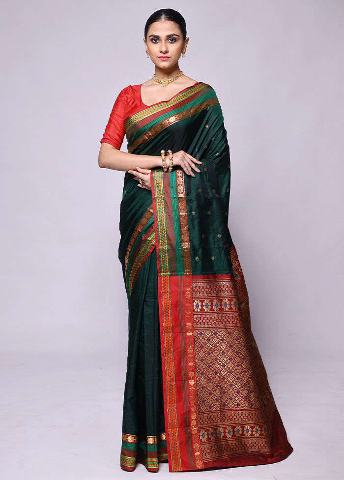 Green Kanjivaram Silk Saree With Blouse Piece