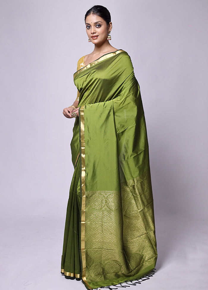 Green Kanjivaram Silk Saree With Blouse Piece