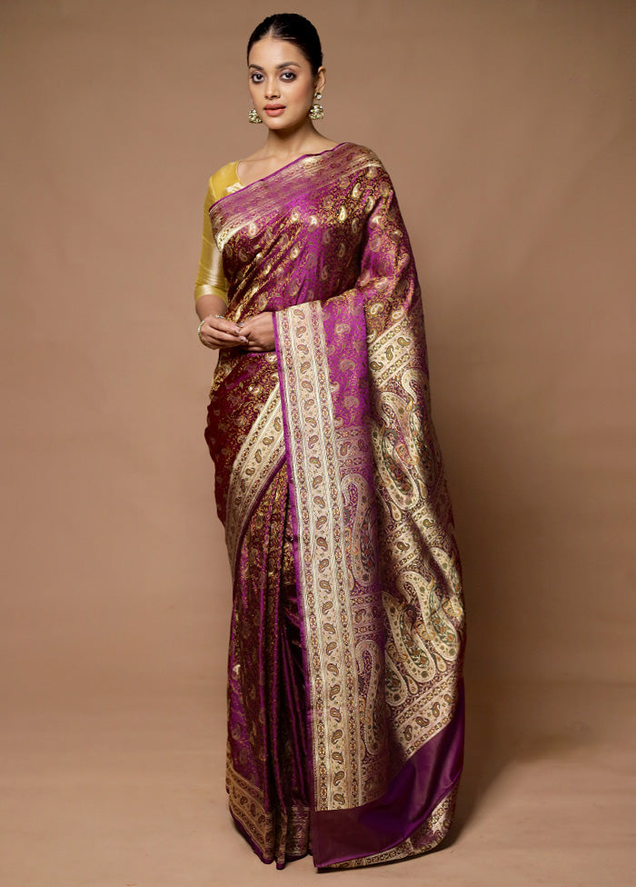 Purple Handloom Tanchoi Pure Silk Saree With Blouse Piece