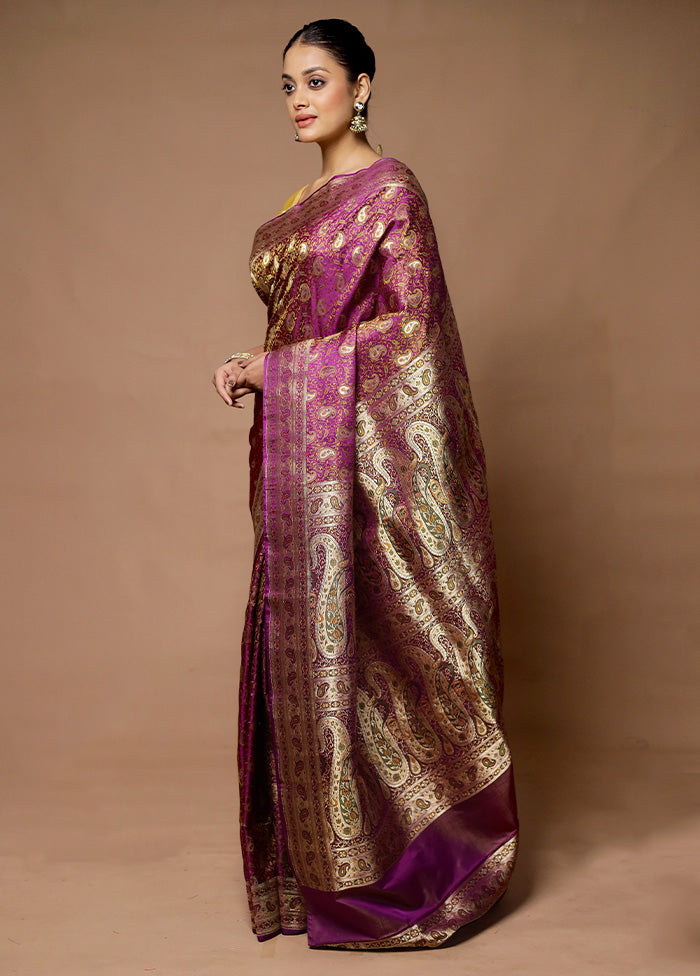 Purple Handloom Tanchoi Pure Silk Saree With Blouse Piece