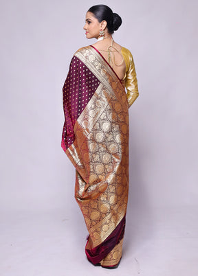 Wine Banarasi Silk Saree With Blouse Piece