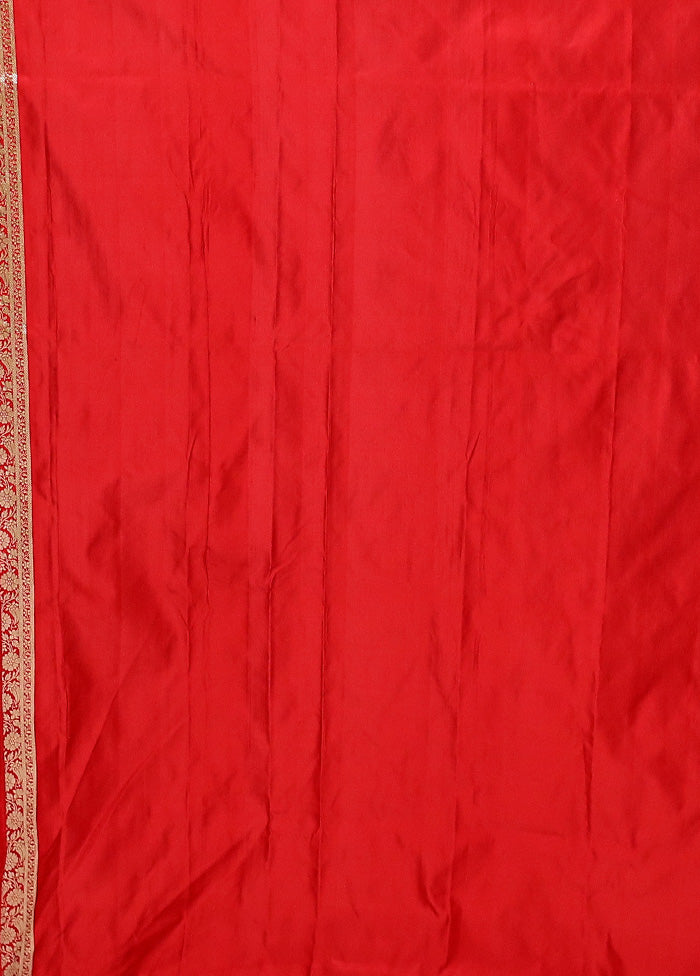 Red Handloom Banarasi Pure Silk Saree With Blouse Piece