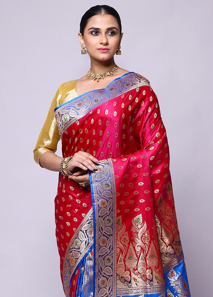 Pink Banarasi Silk Saree With Blouse Piece