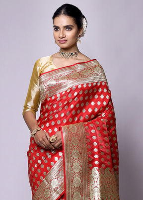 Red Banarasi Silk Saree With Blouse Piece