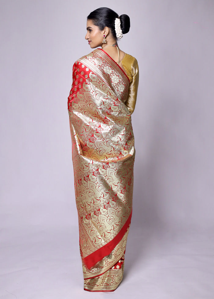 Red Banarasi Silk Saree With Blouse Piece