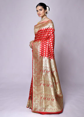 Red Banarasi Silk Saree With Blouse Piece