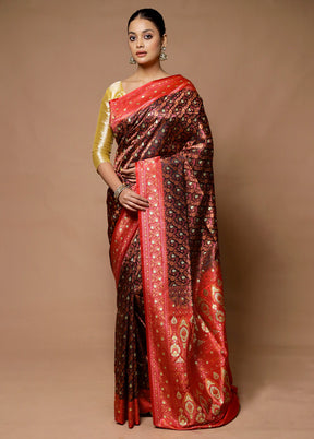 Maroon Handloom Tanchoi Pure Silk Saree With Blouse Piece