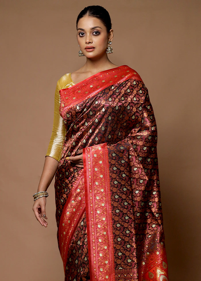 Maroon Handloom Tanchoi Pure Silk Saree With Blouse Piece