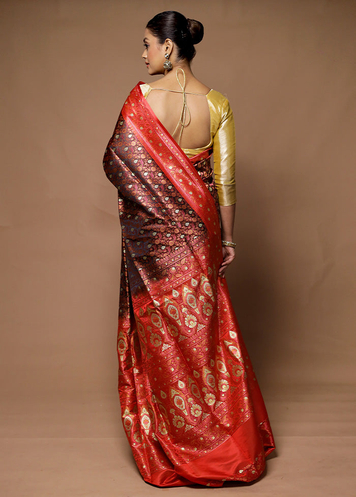 Maroon Handloom Tanchoi Pure Silk Saree With Blouse Piece