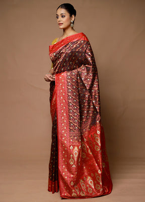 Maroon Handloom Tanchoi Pure Silk Saree With Blouse Piece