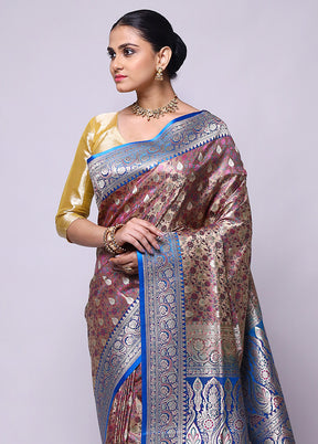 Brown Tanchoi Silk Saree With Blouse Piece