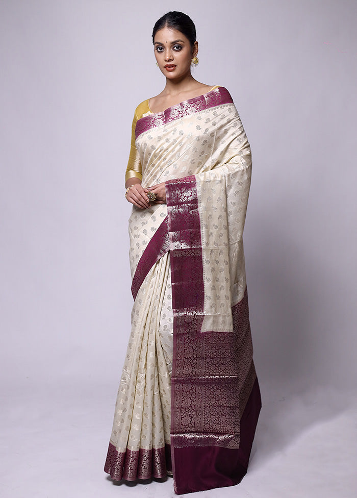 Cream Handloom Dupion Pure Silk Saree With Blouse Piece