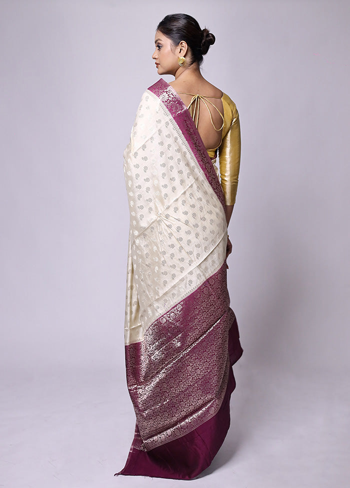 Cream Handloom Dupion Pure Silk Saree With Blouse Piece