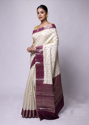 Cream Handloom Dupion Pure Silk Saree With Blouse Piece