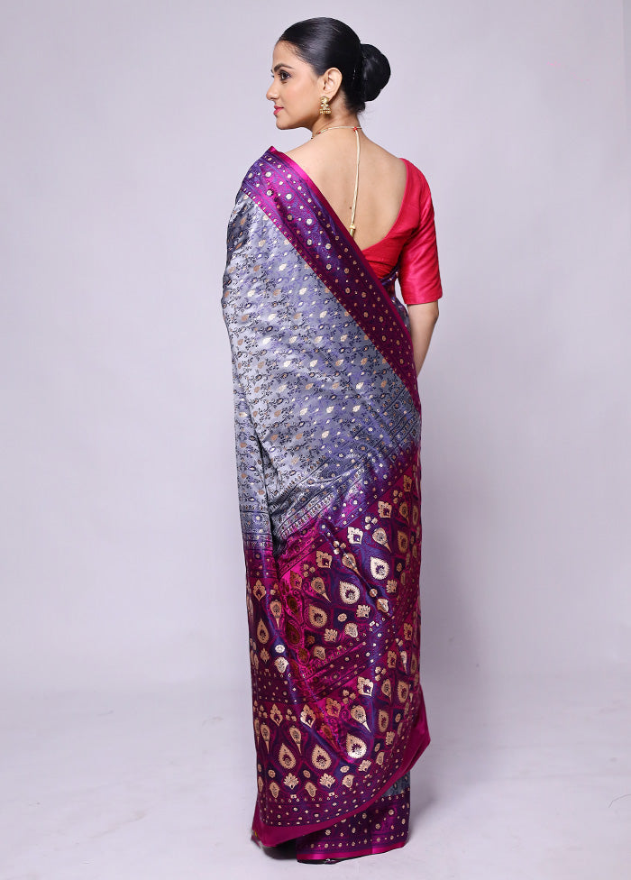 Purple Tanchoi Silk Saree With Blouse Piece