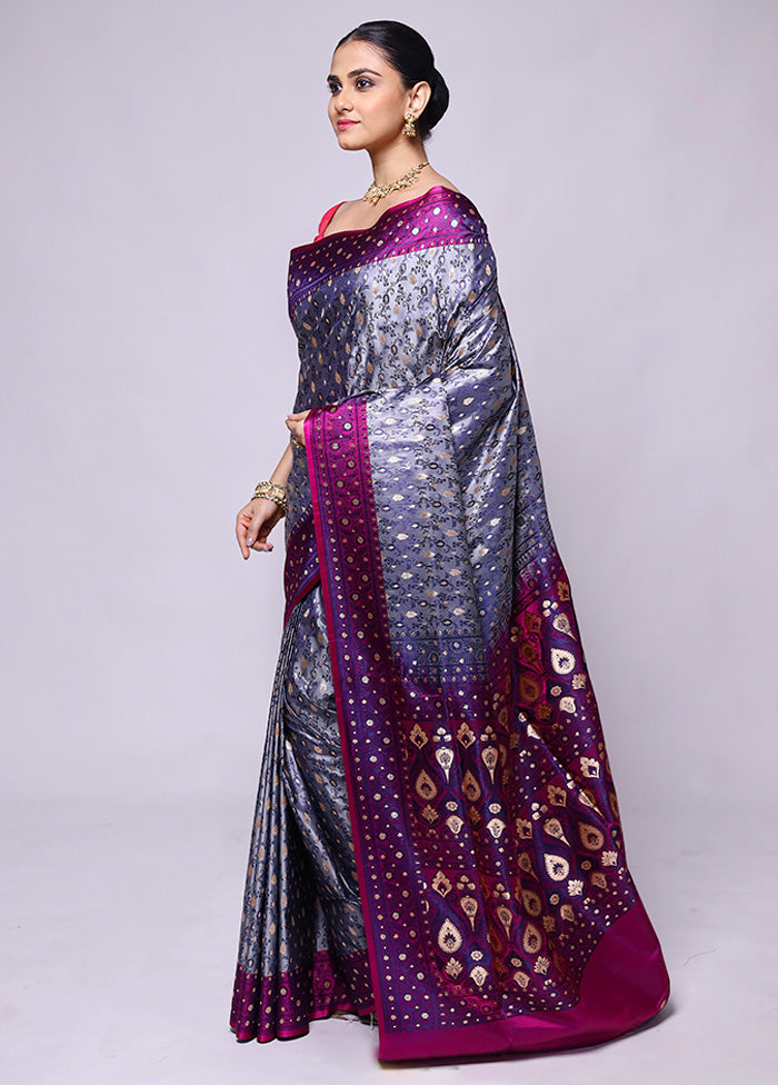 Purple Tanchoi Silk Saree With Blouse Piece