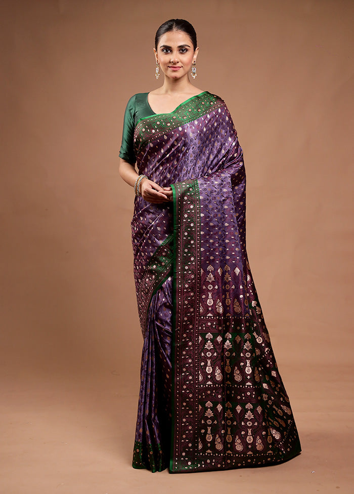 Purple Tanchoi Silk Saree With Blouse Piece