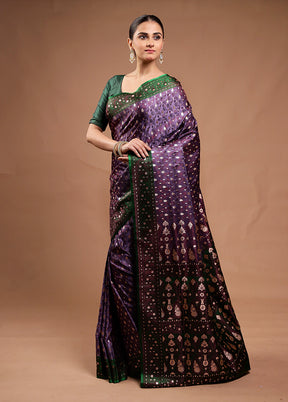 Purple Tanchoi Silk Saree With Blouse Piece