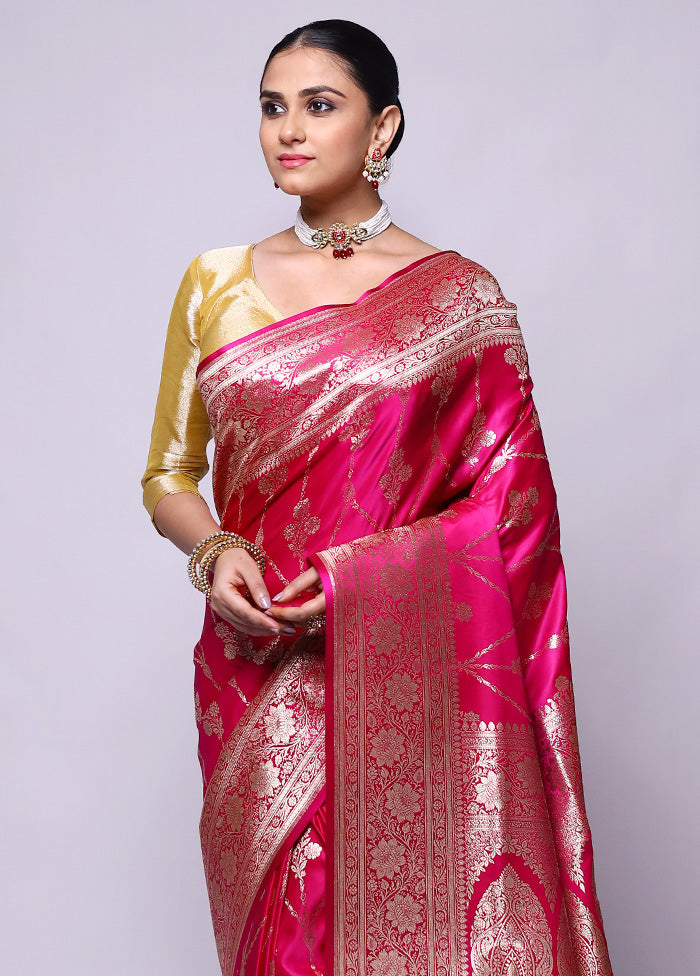 Pink Banarasi Silk Saree With Blouse Piece