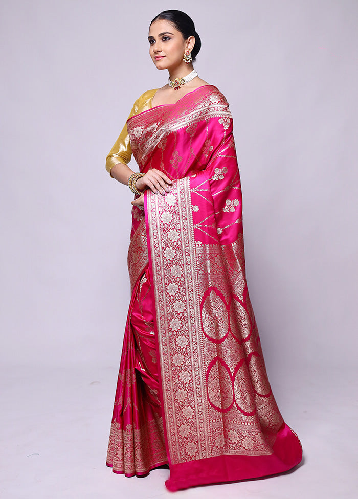 Pink Banarasi Silk Saree With Blouse Piece